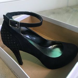 Black Suede Heels with Ankle Strap